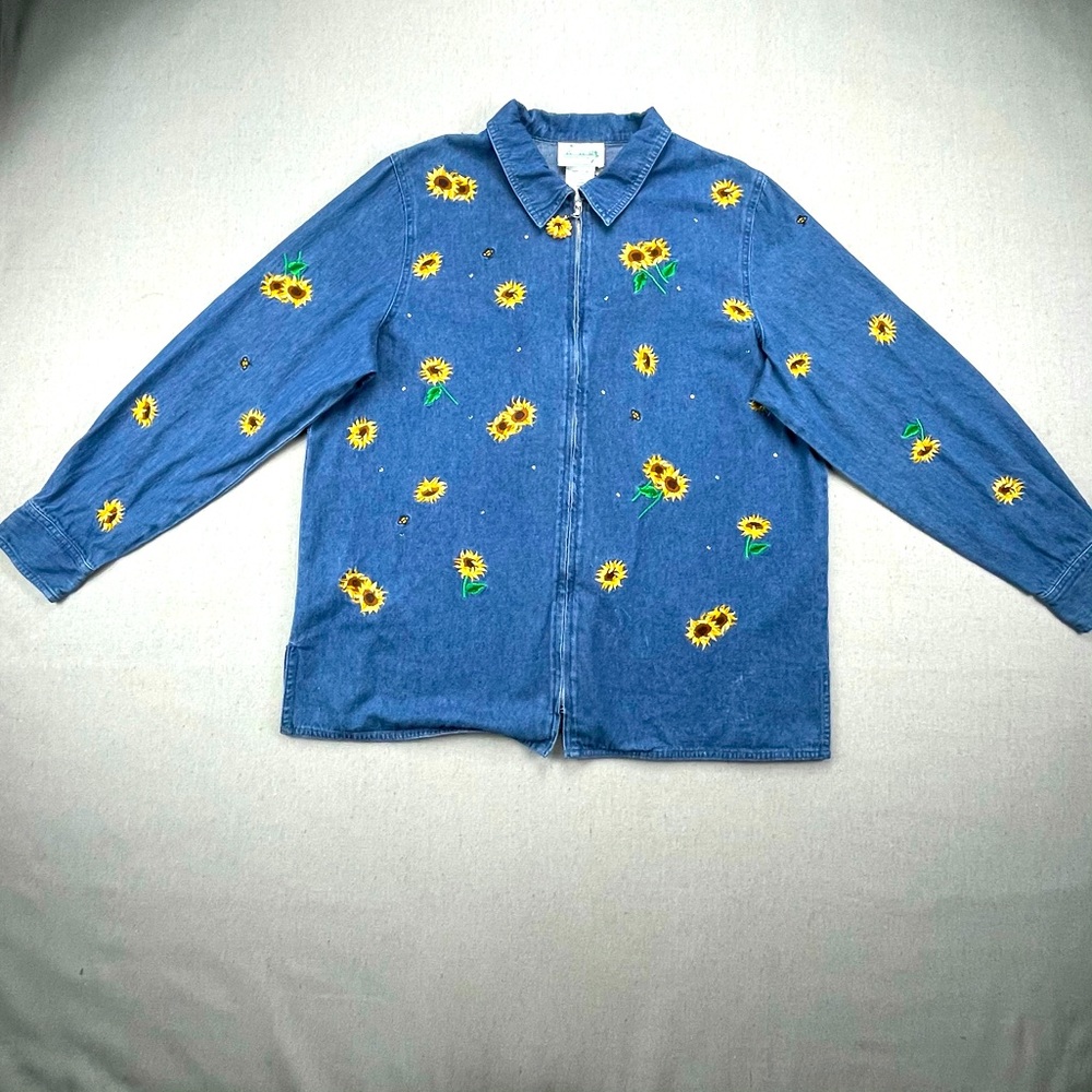 Quacker Factory Sunflower Zip Jean Jacket
